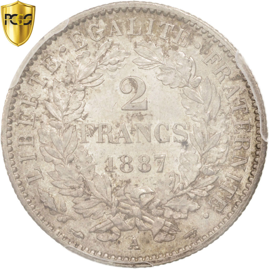 Coin, France, Cérès, 2 Francs, 1887, Paris, PCGS, MS64, MS(64), Silver
