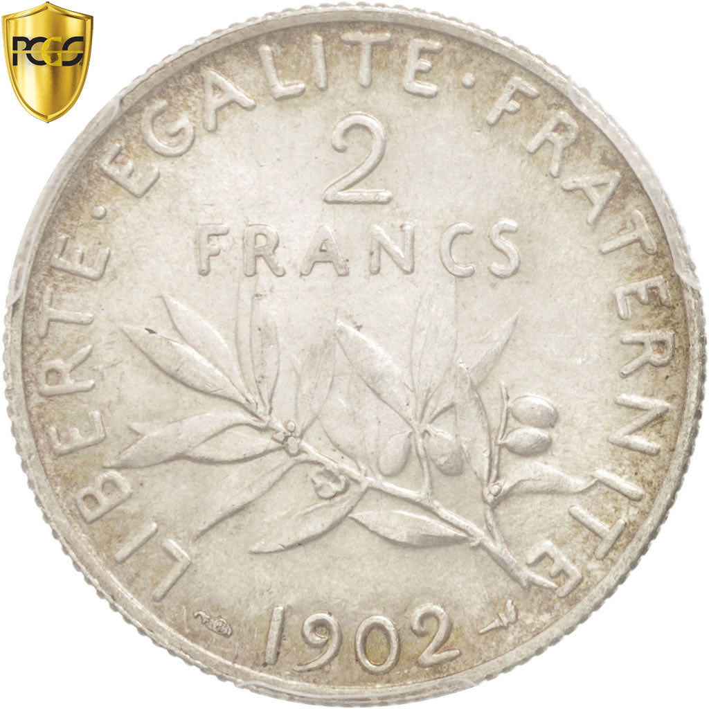 Coin, France, Semeuse, 2 Francs, 1902, Paris, PCGS, MS62, MS(60-62), Silver
