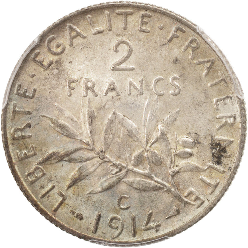 France, Semeuse, 2 Francs, 1914, Castelsarrasin, PCGS, MS64, Silver, KM:845.2
