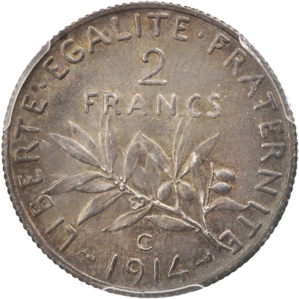 France, Semeuse, 2 Francs, 1914, Castelsarrasin, PCGS, MS63, Silver, KM:845.2