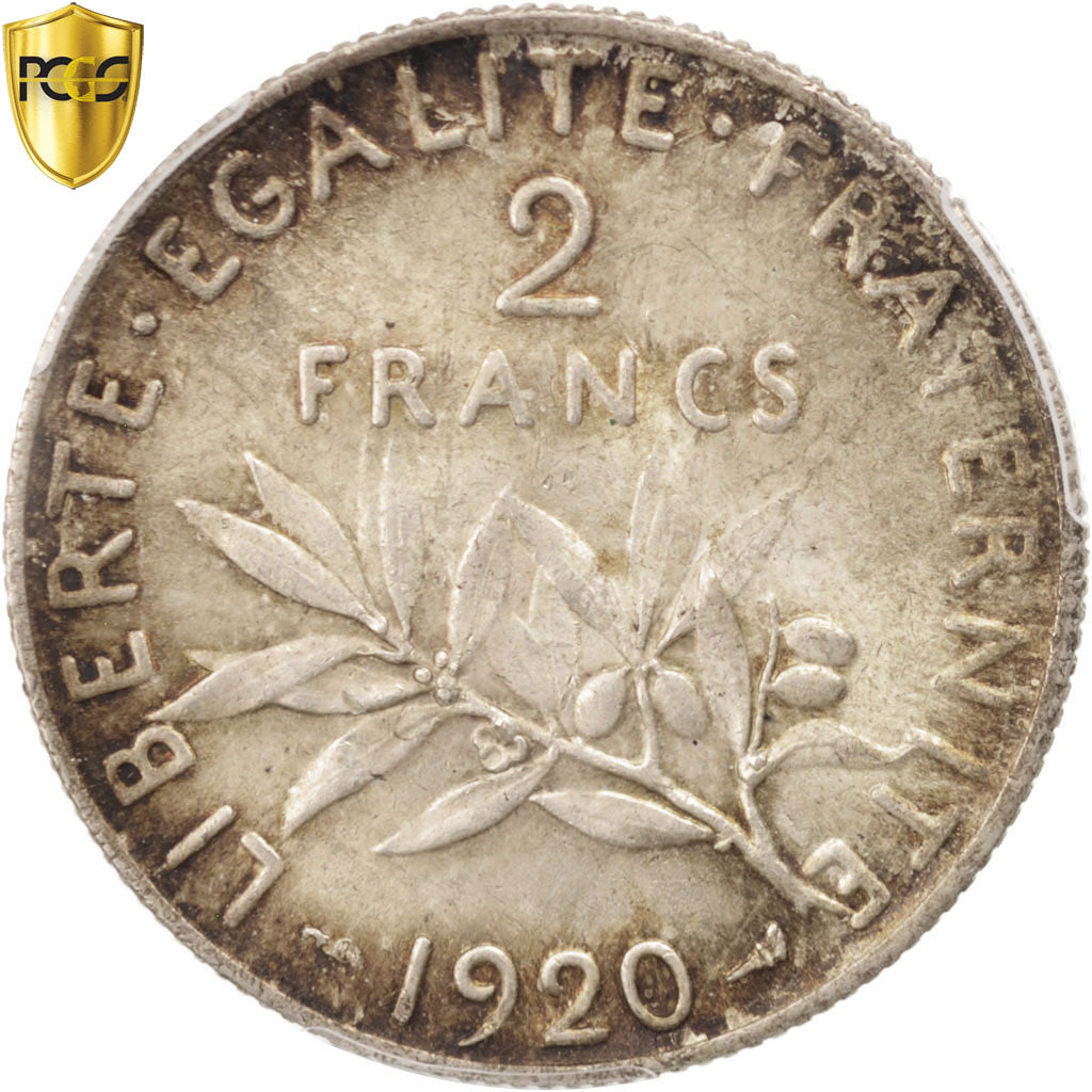 Coin, France, Semeuse, 2 Francs, 1920, Paris, PCGS, MS64, MS(64), Silver