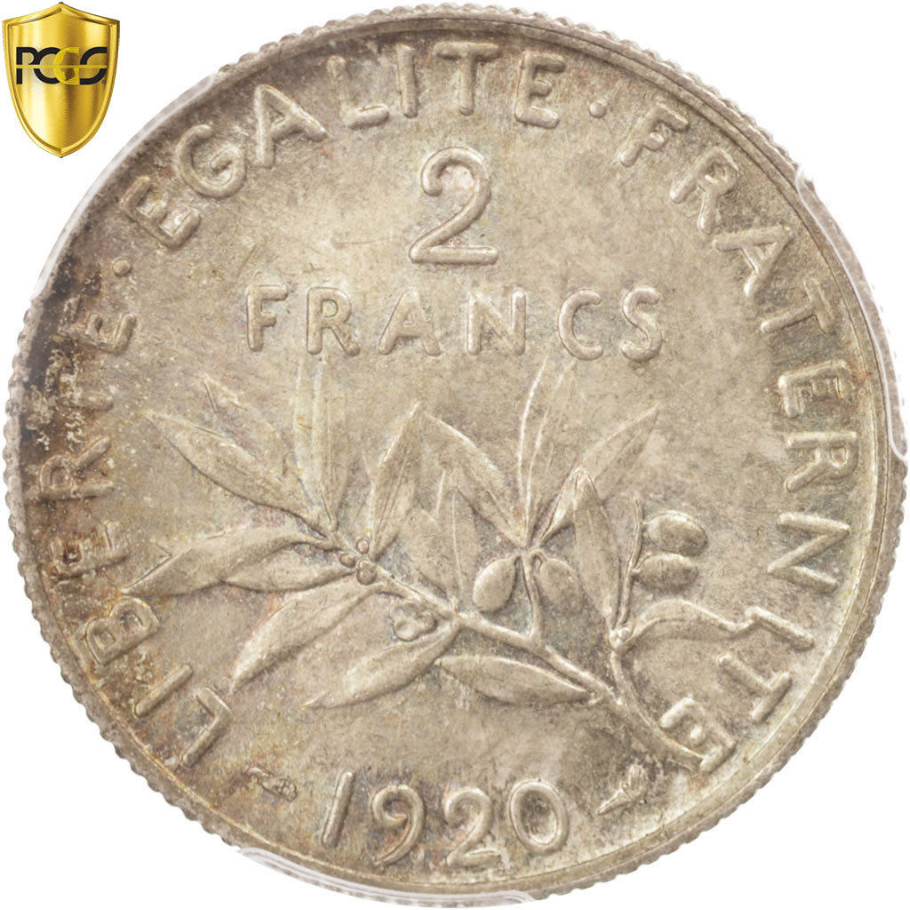 Coin, France, Semeuse, 2 Francs, 1920, Paris, PCGS, MS64, MS(64), Silver