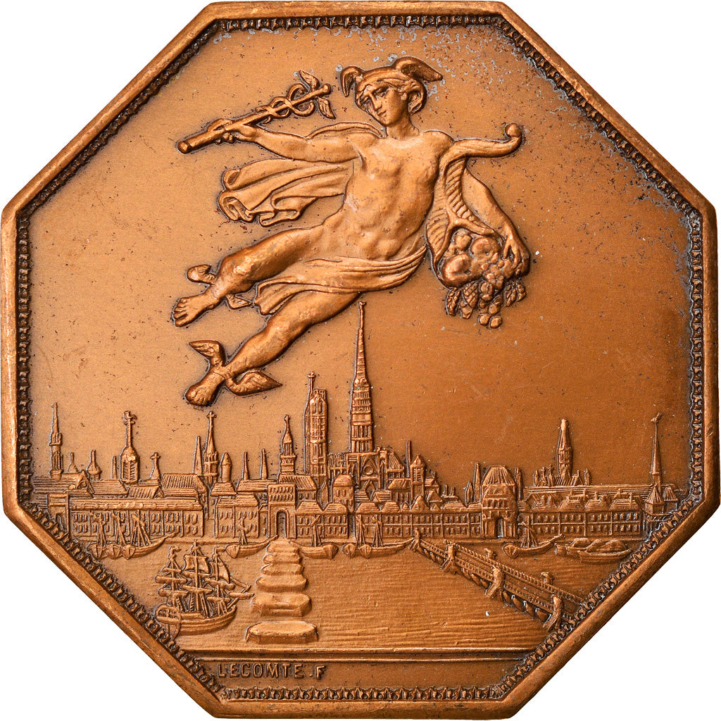 France, Token, Chambre de Commerce de Rouen, 1802, Lecomte, EF(40-45), Bronze
