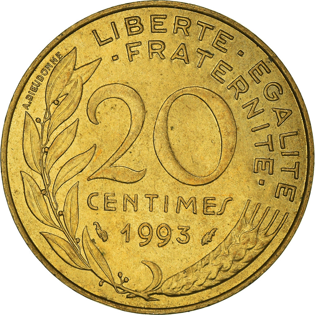 Moeda, França, 20 Centimes, 1993