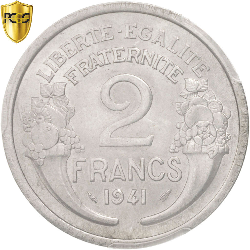 Coin, France, Morlon, 2 Francs, 1941, Paris, PCGS, MS63, MS(63), Aluminum