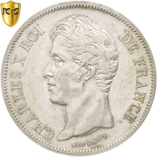 Moneda, Francia, Charles X, 5 Francs, 1827, Paris, PCGS, AU55, EBC, Plata