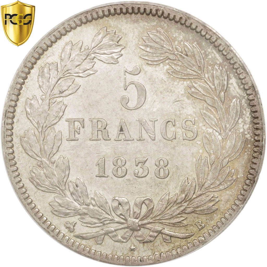 Moneta, Francia, Louis-Philippe, 5 Francs, 1838, Rouen, PCGS, AU55, SPL-