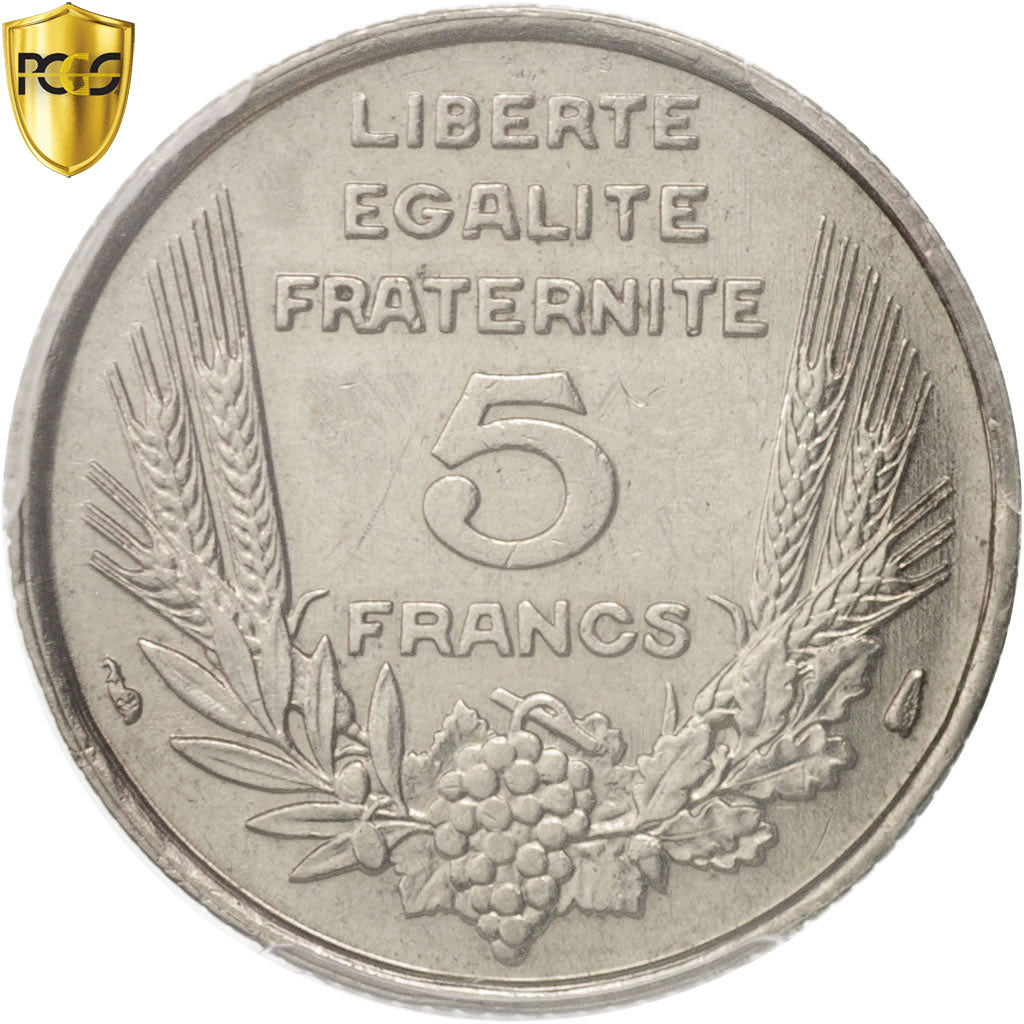Coin, France, Bazor, 5 Francs, 1933, Paris, PCGS, MS62, MS(60-62), Nickel