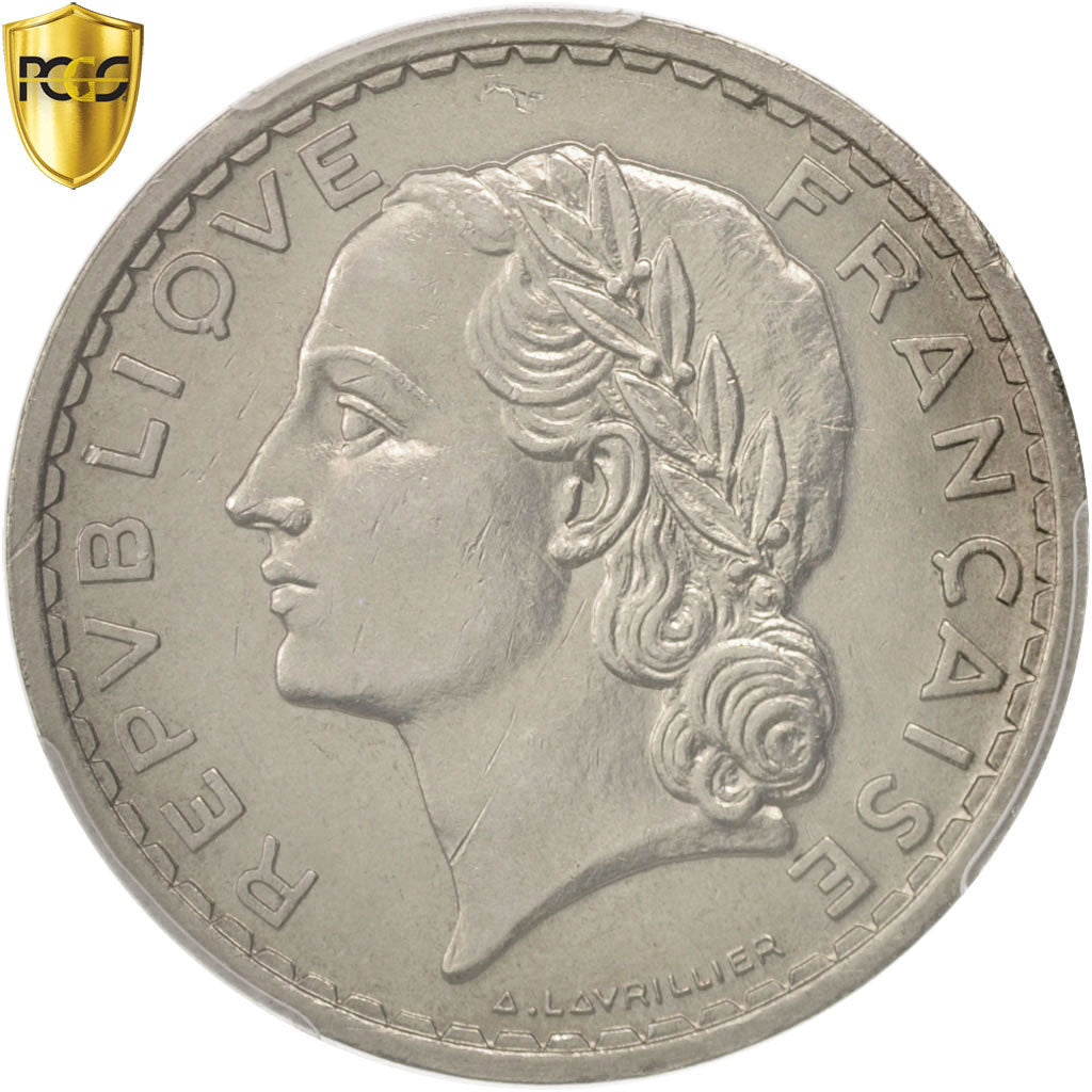Moneta, Francia, Lavrillier, 5 Francs, 1937, Paris, PCGS, MS62, SPL, Nichel
