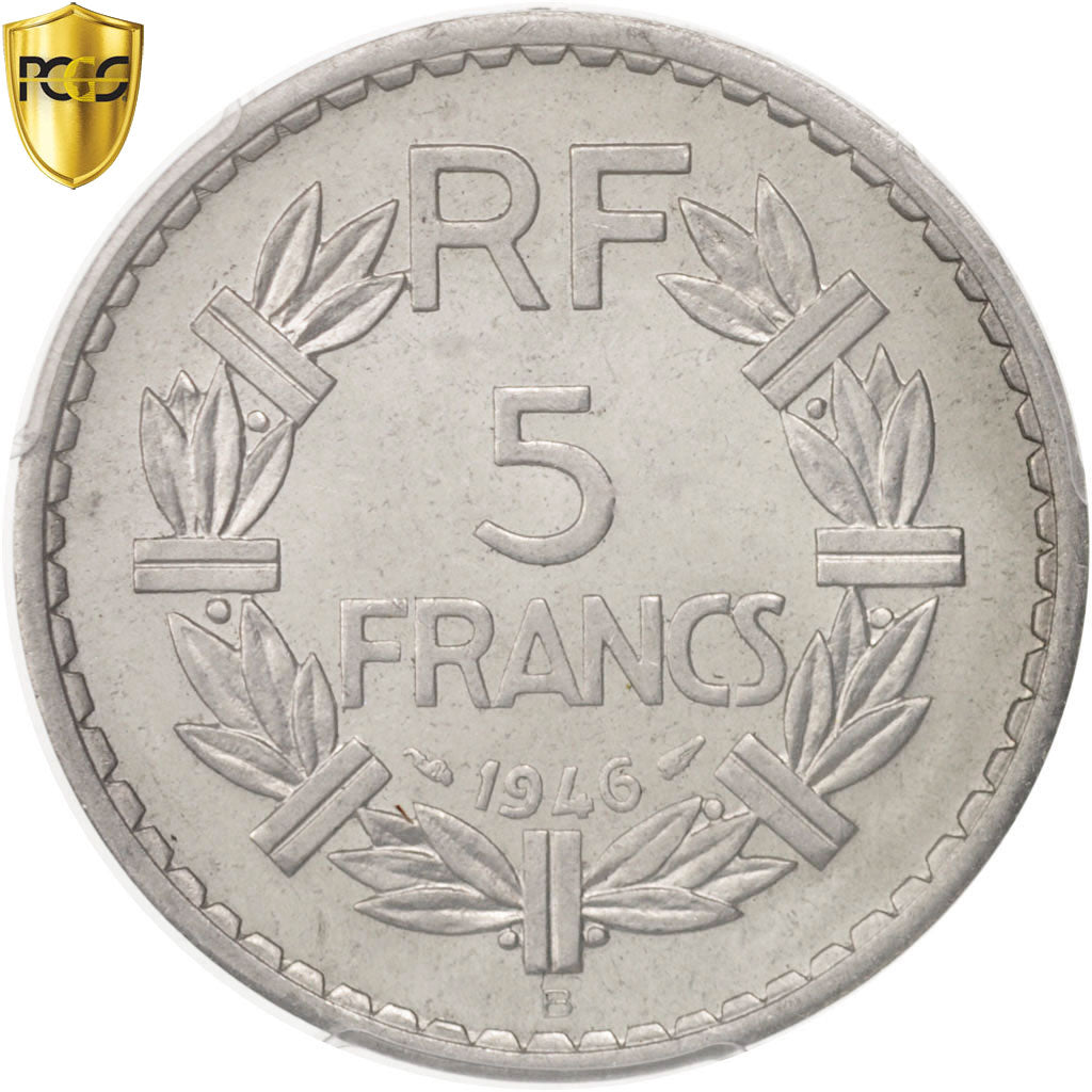 Coin, France, Lavrillier, 5 Francs, 1946, Beaumont le Roger, PCGS, MS63, MS(63)