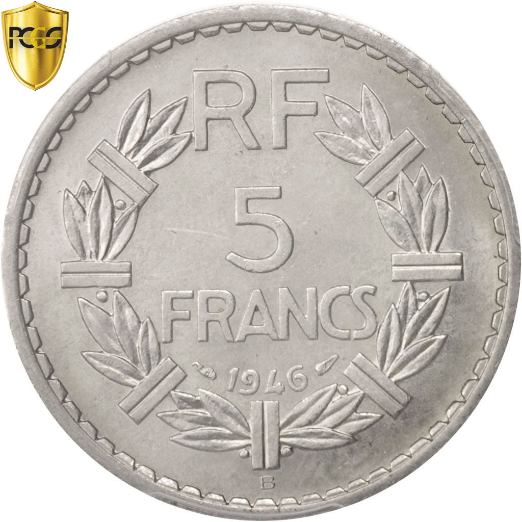 Coin, France, Lavrillier, 5 Francs, 1946, Beaumont le Roger, PCGS, MS64, MS(64)