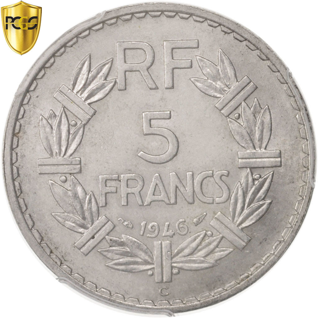 Monnaie, France, Lavrillier, 5 Francs, 1946, Castelsarrasin, PCGS, MS63, SPL