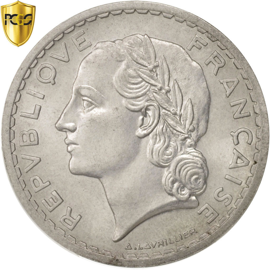Coin, France, Lavrillier, 5 Francs, 1947, Beaumont le Roger, PCGS, MS63, MS(63)