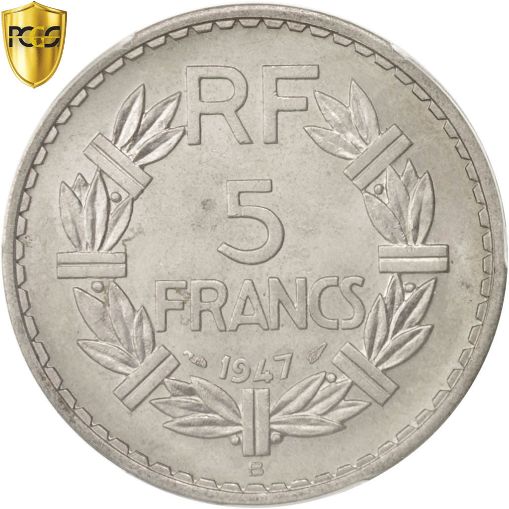 Coin, France, Lavrillier, 5 Francs, 1947, Beaumont le Roger, PCGS, MS63, MS(63)