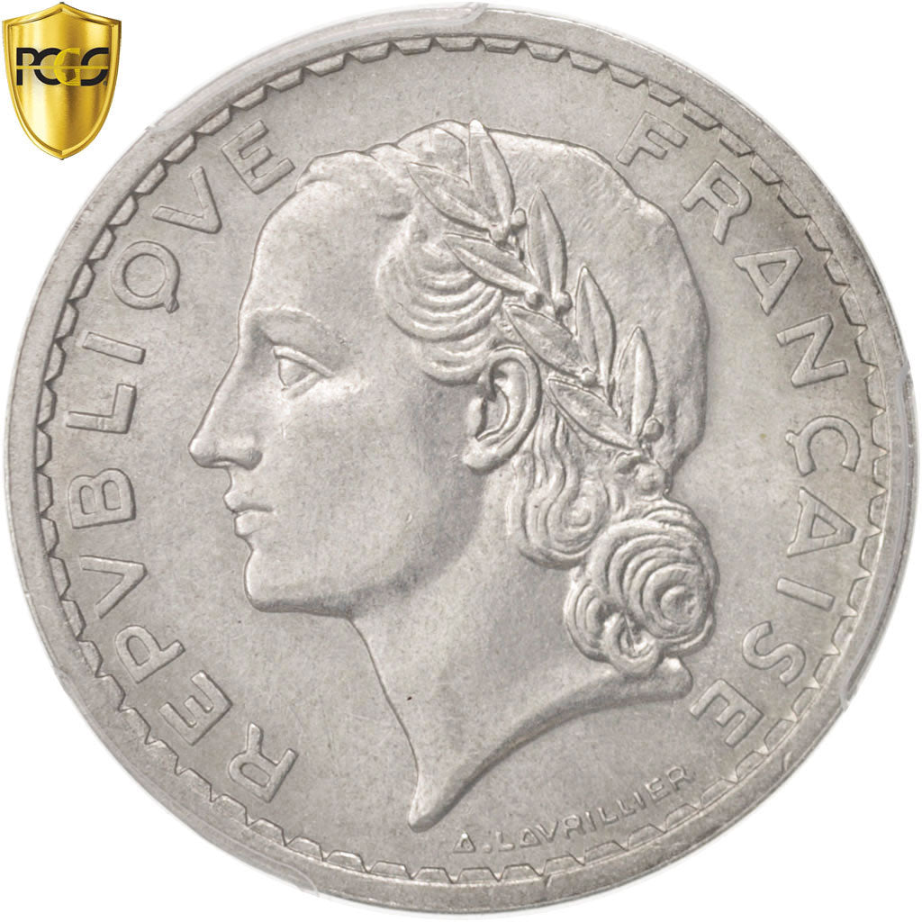 Coin, France, Lavrillier, 5 Francs, 1950, Beaumont le Roger, PCGS, MS62