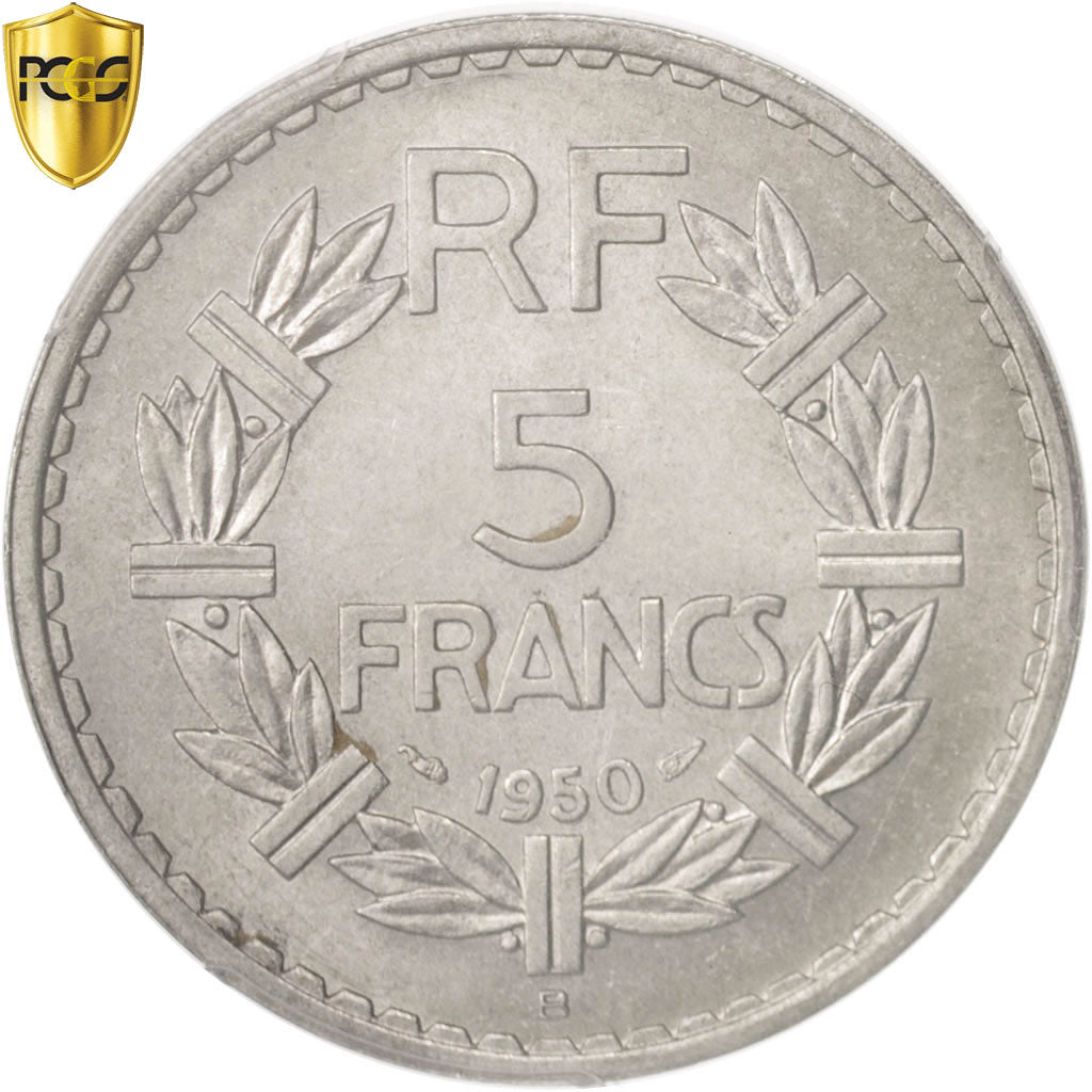 Coin, France, Lavrillier, 5 Francs, 1950, Beaumont le Roger, PCGS, MS62