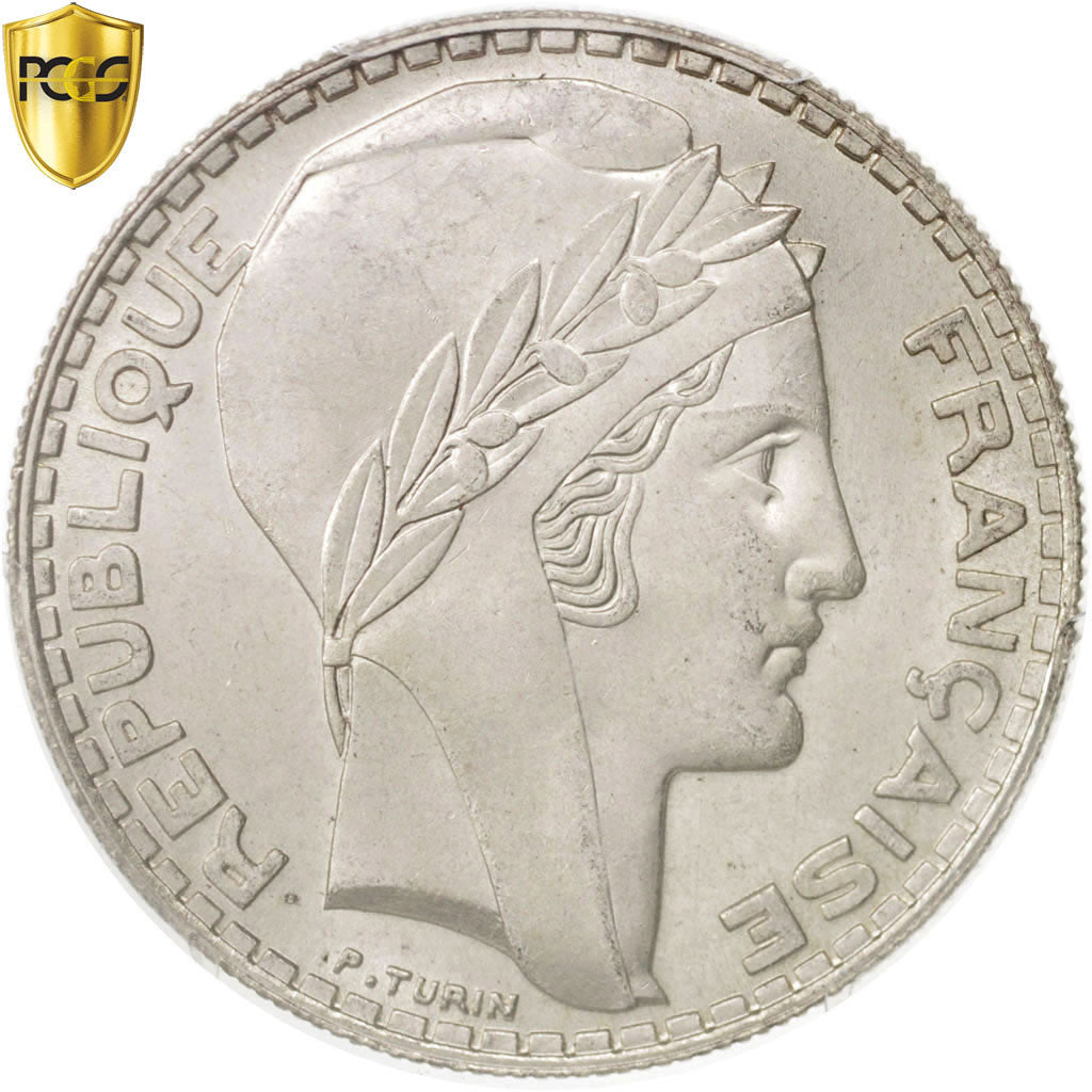 Coin, France, Turin, 20 Francs, 1933, Paris, PCGS, MS64, MS(64), Silver, KM:879