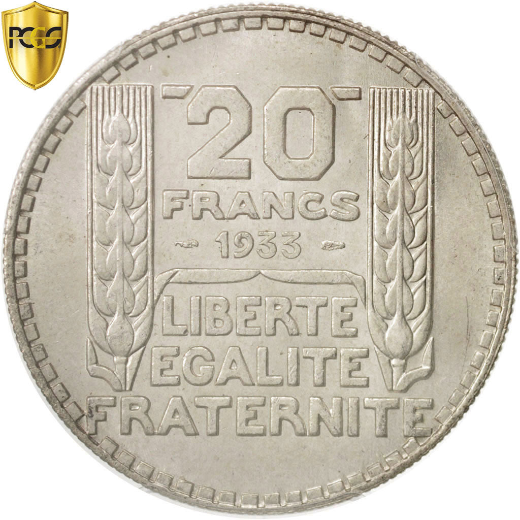 Coin, France, Turin, 20 Francs, 1933, Paris, PCGS, MS64, MS(64), Silver, KM:879