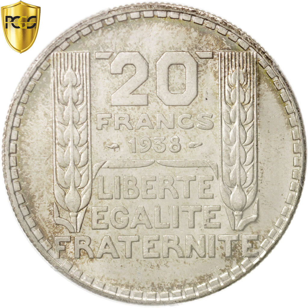 Coin, France, Turin, 20 Francs, 1938, Paris, PCGS, MS64, MS(64), Silver, KM:879