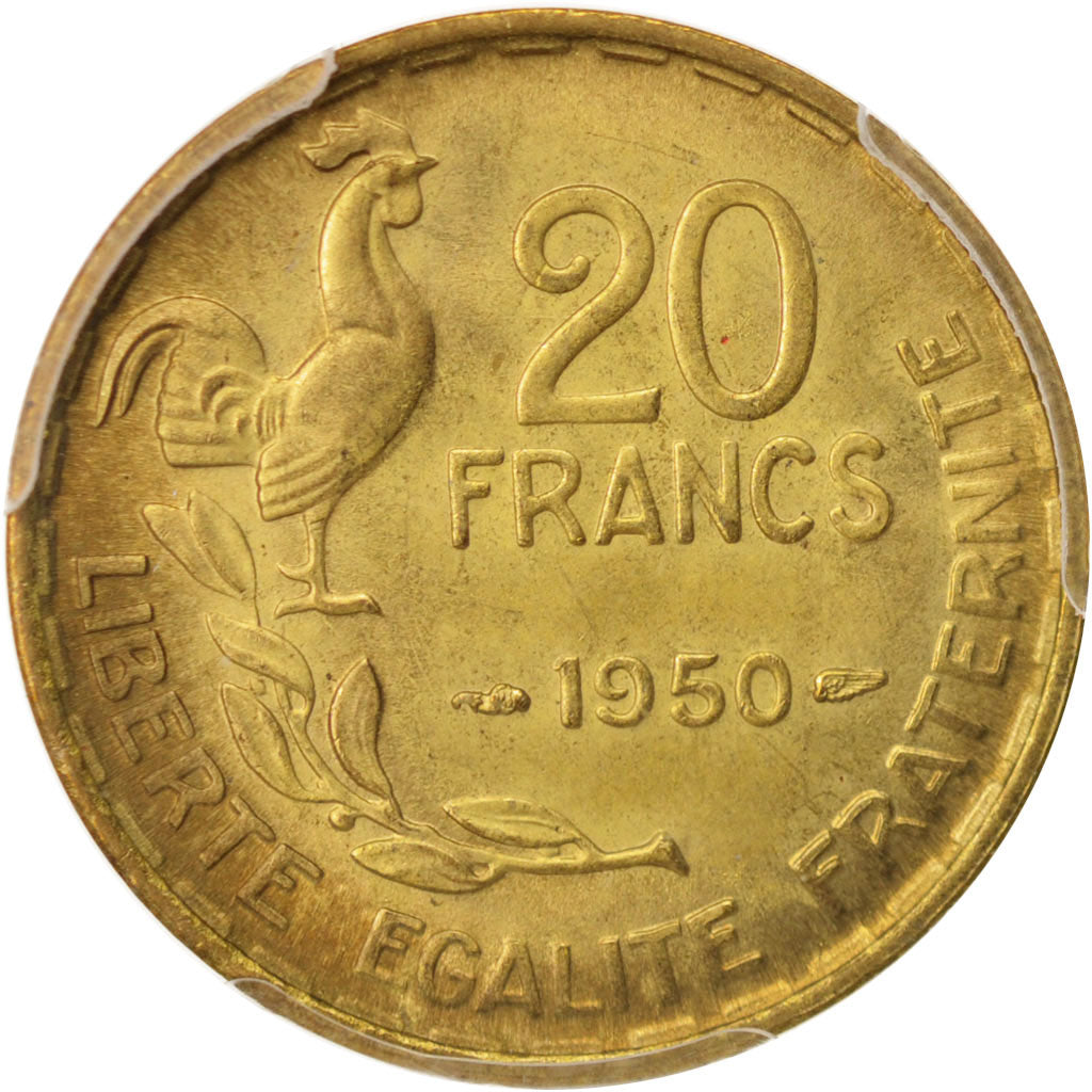 France, Guiraud, 20 Francs, 1950, Paris, PCGS, MS64, Aluminum-Bronze, KM:916.1