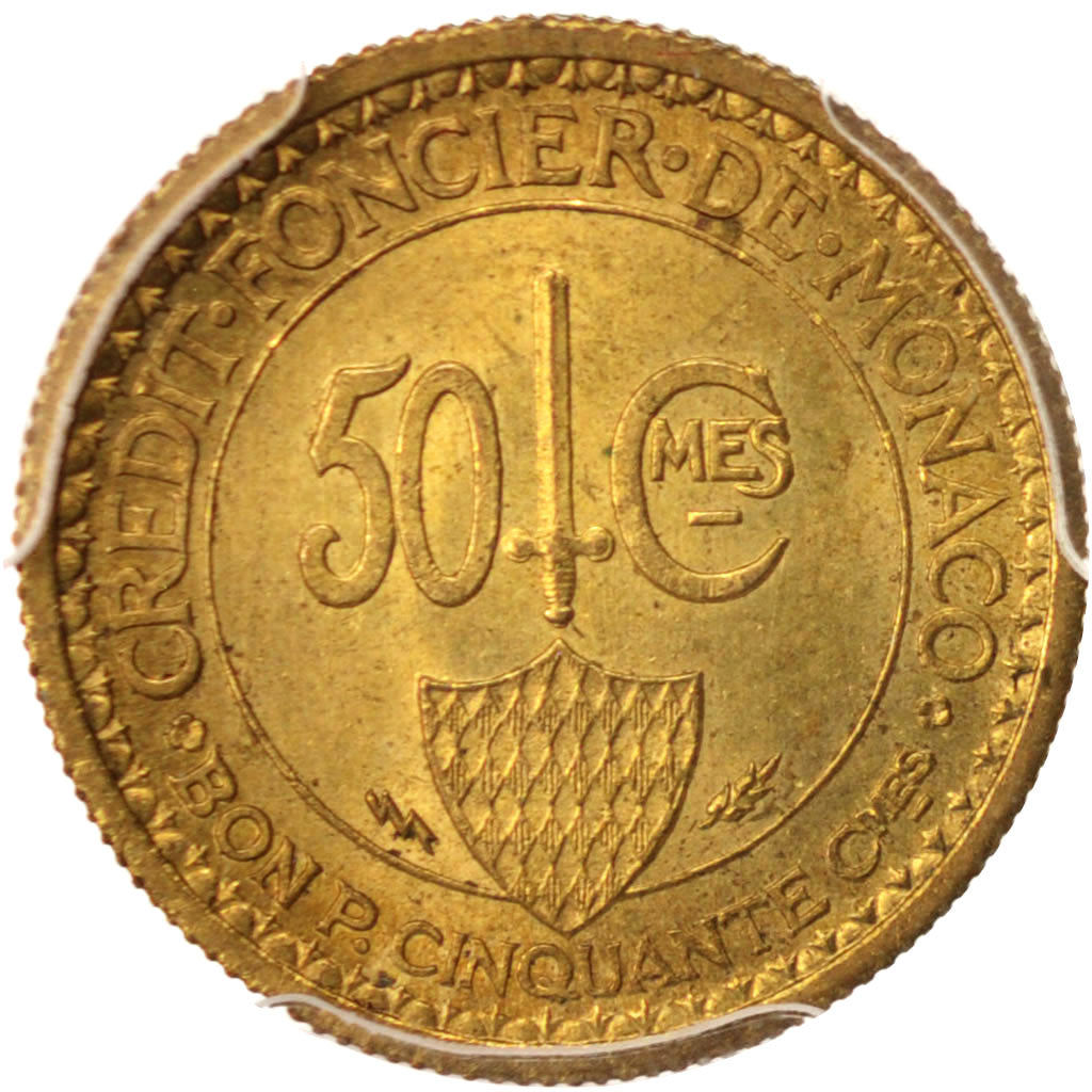 Monaco, Louis II, 50 Centimes, 1926, Poissy, PCGS, MS65, FDC, Alluminio-bronz...
