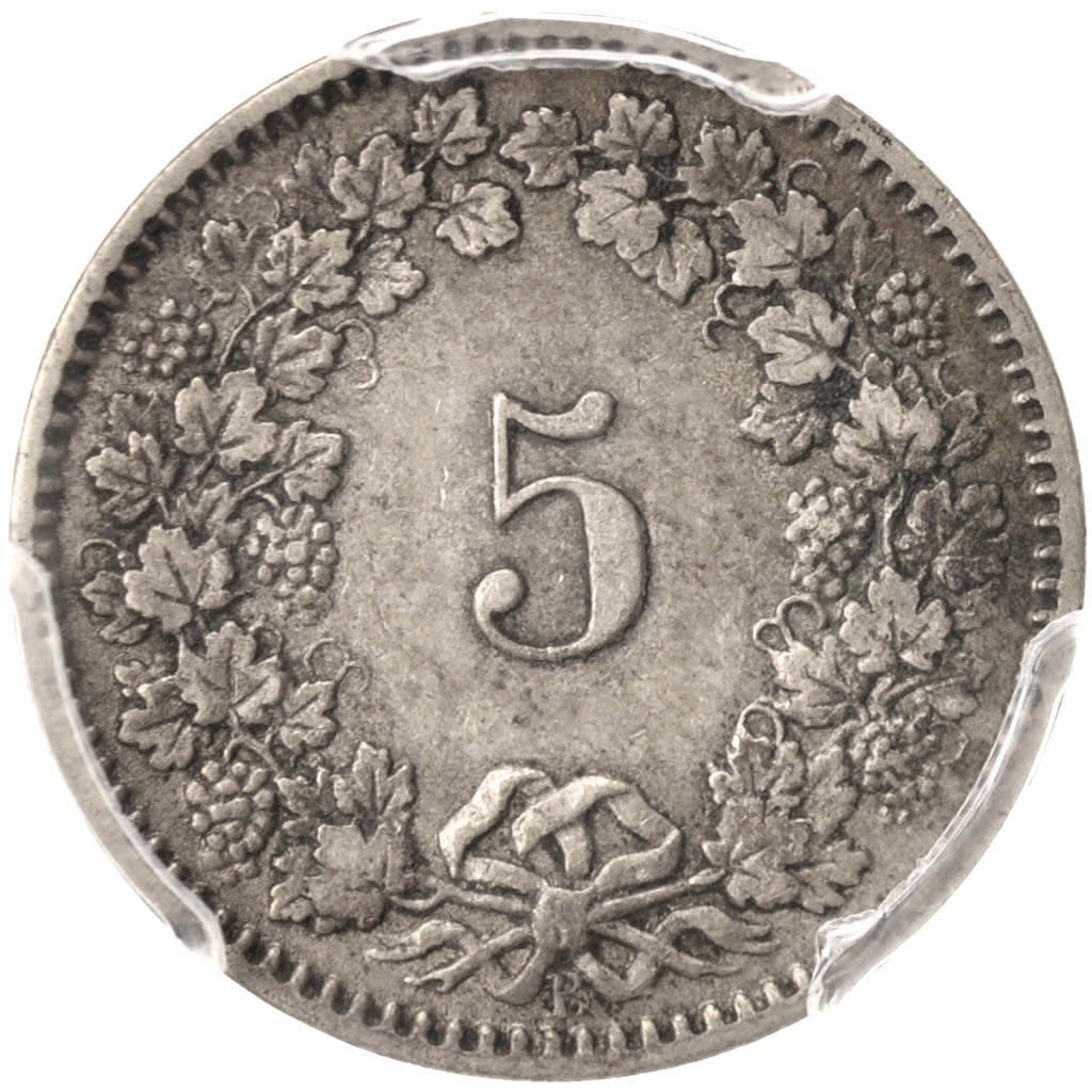 Switzerland, 5 Rappen, 1877, Bern, PCGS, XF45, Billon, KM:5