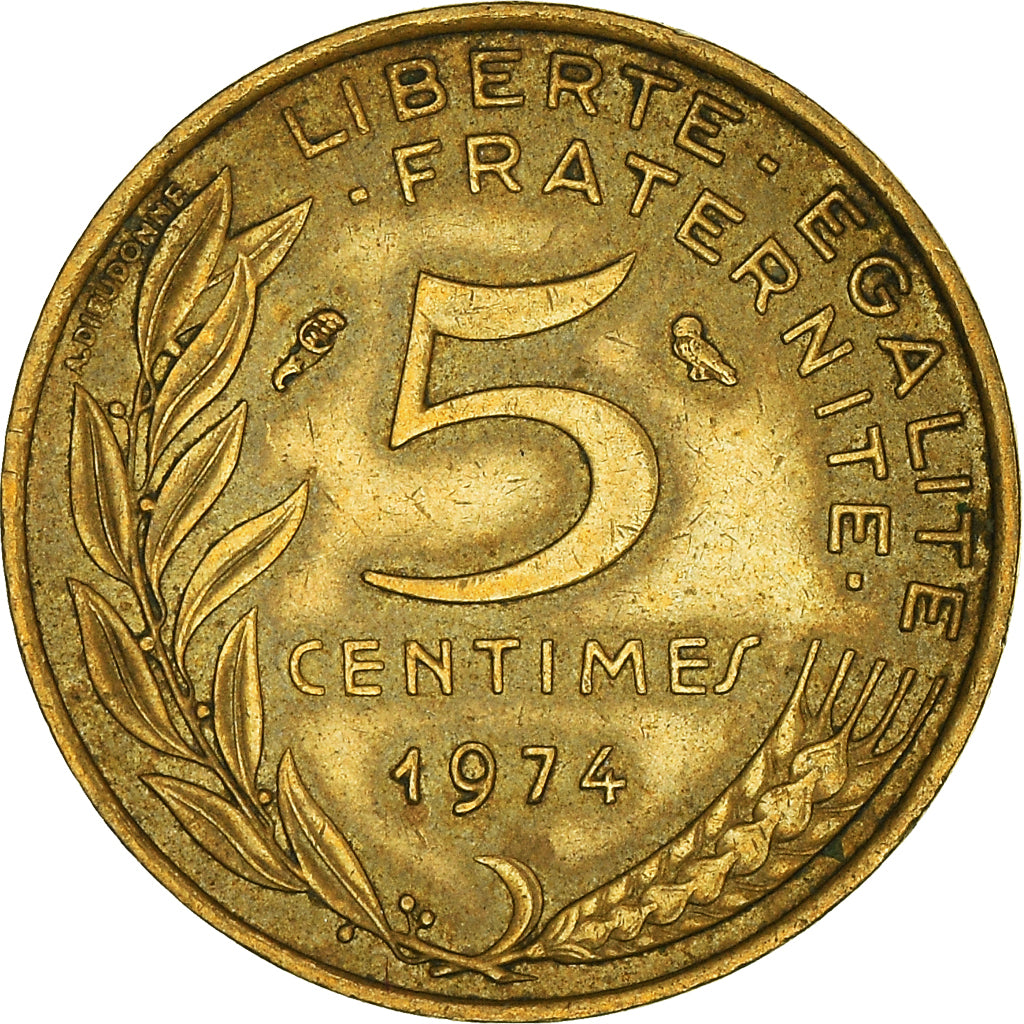 Coin, France, 5 Centimes, 1974