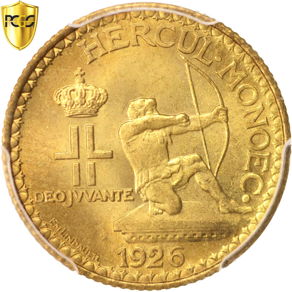Monaco, Louis II, Franc, 1926, Poissy, PCGS, MS66, Aluminum-Bronze, KM:114