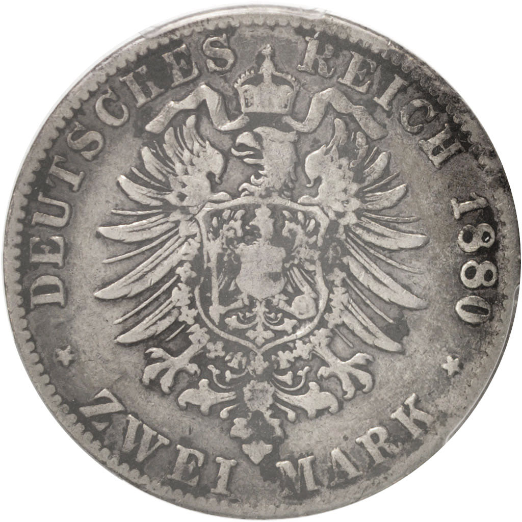 German States, BADEN, Friedrich I, 2 Mark, 1880, Stuttgart, PCGS, VF20, KM:265