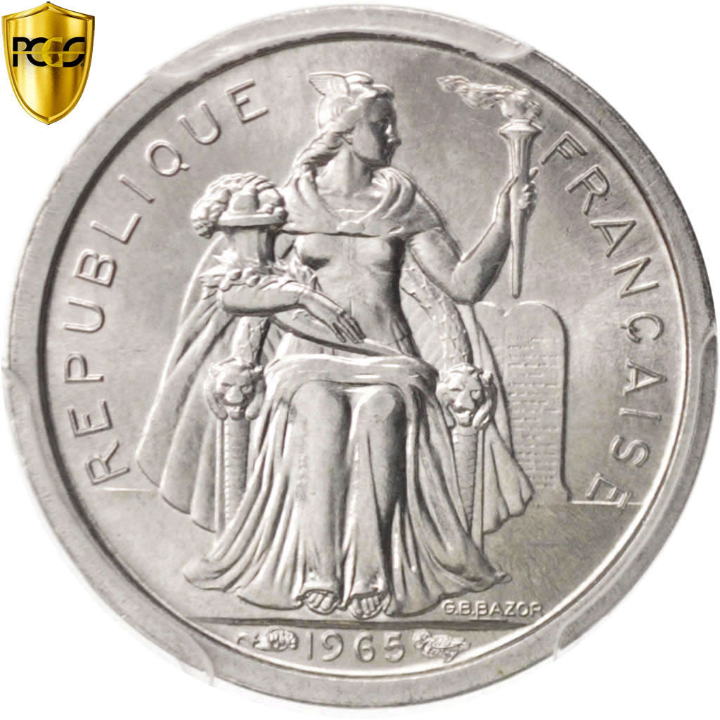 French Polynesia, 50 Centimes, 1965, Paris, PCGS, MS68, Aluminum, KM:1