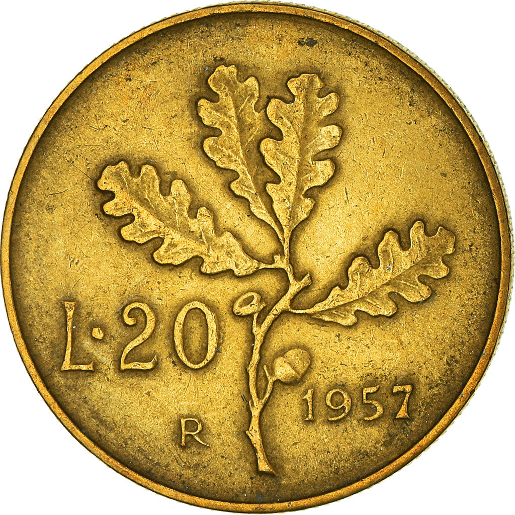 Moeda, Itália, 20 Lire, 1957