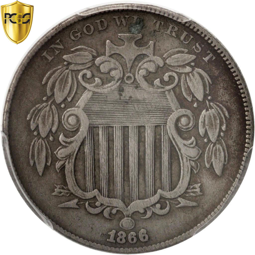 United States, Shield Nickel, 5 Cents, 1866, Philadelphia, PCGS, Genuine, KM:96
