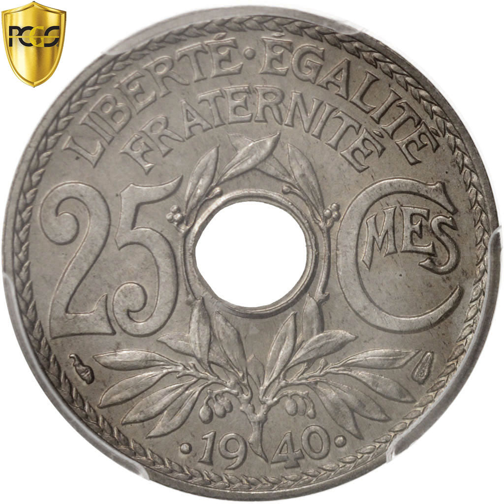 Coin, France, Lindauer, 25 Centimes, 1940, Paris, PCGS, MS65, MS(65-70)