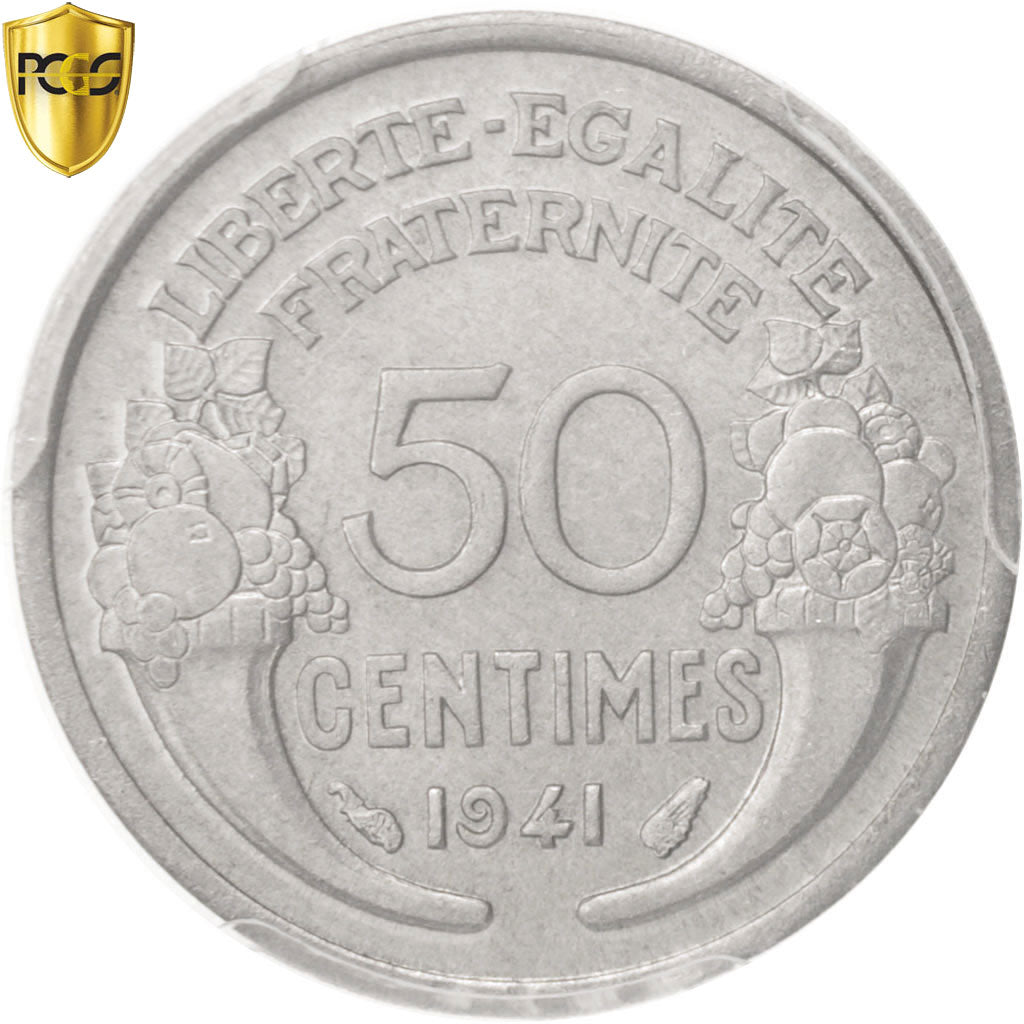 Coin, France, Morlon, 50 Centimes, 1941, Paris, PCGS, MS64, MS(64), Aluminum