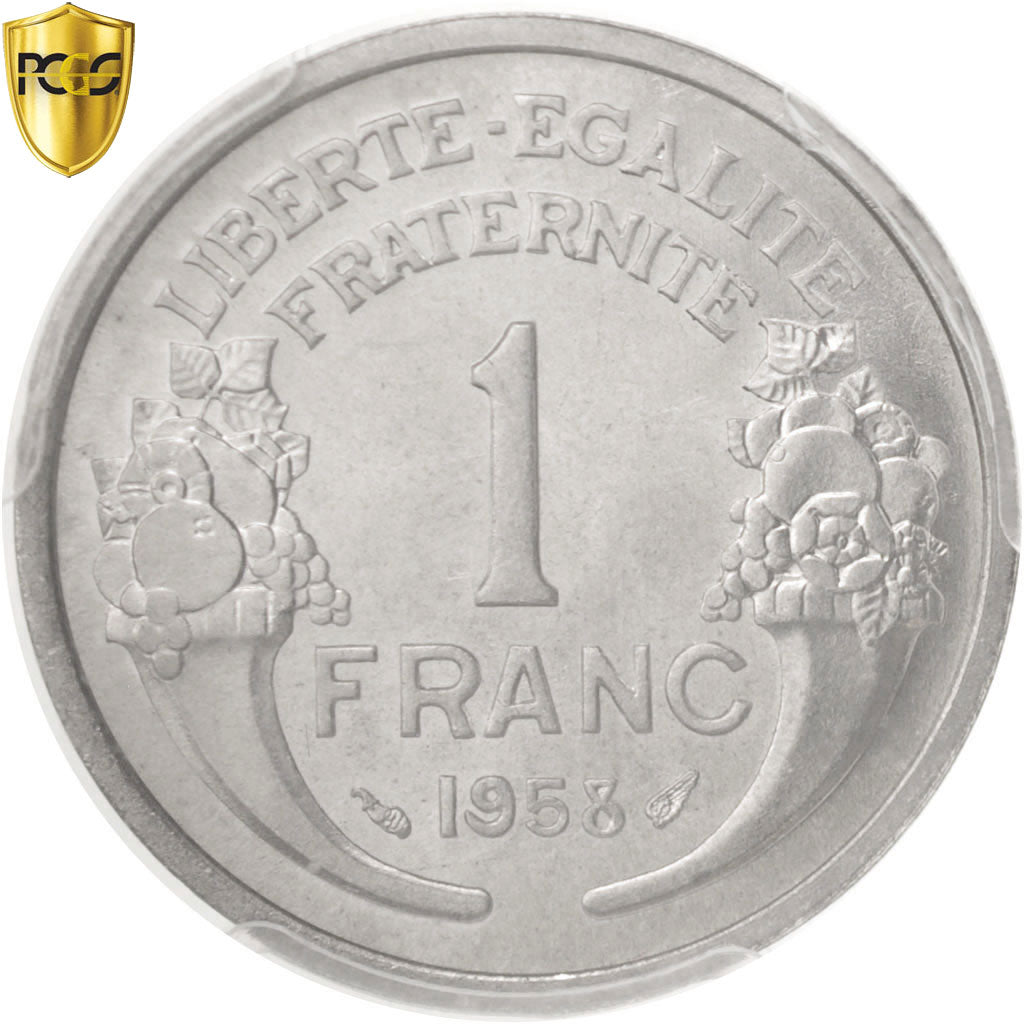 Coin, France, Morlon, Franc, 1958, Paris, PCGS, MS64, MS(64), Aluminum