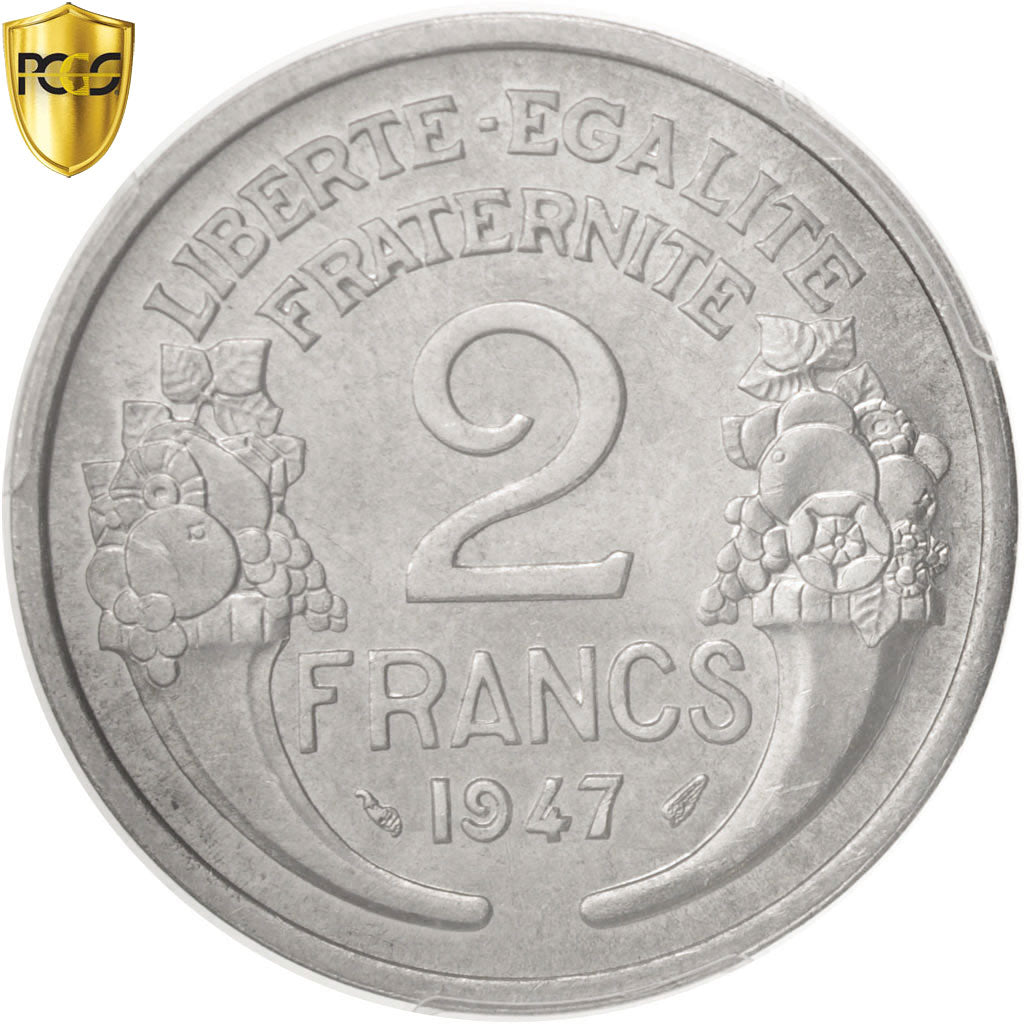 Coin, France, Morlon, 2 Francs, 1947, Paris, PCGS, MS64, MS(64), Aluminum