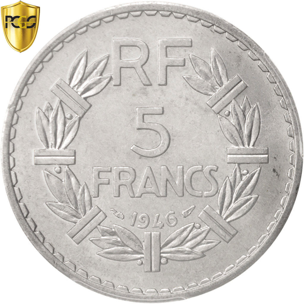 Coin, France, Lavrillier, 5 Francs, 1946, Paris, PCGS, MS64, MS(64), Aluminum