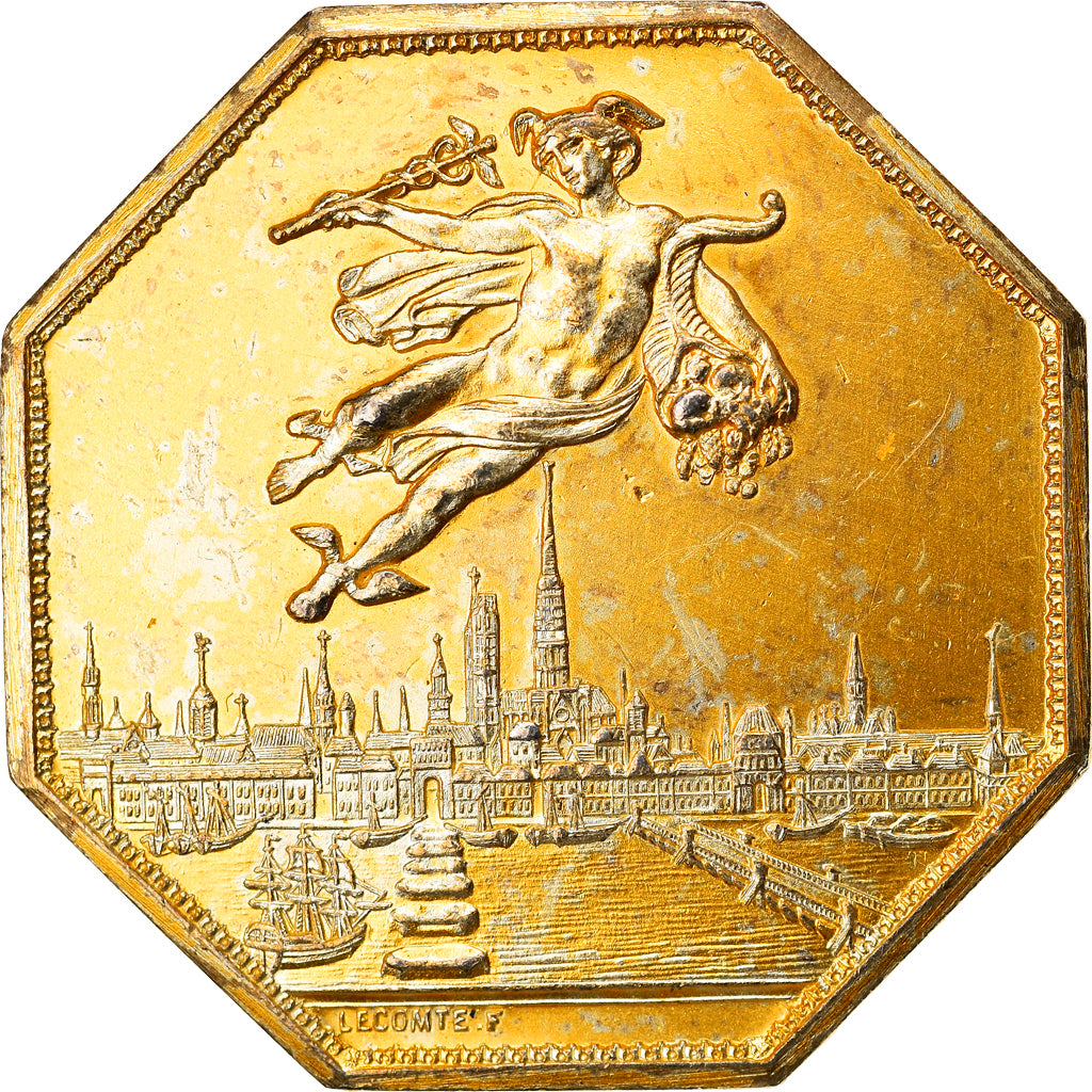 France, Token, Chambre de Commerce de Rouen, 1802, Lecomte, EF(40-45), Vermeil