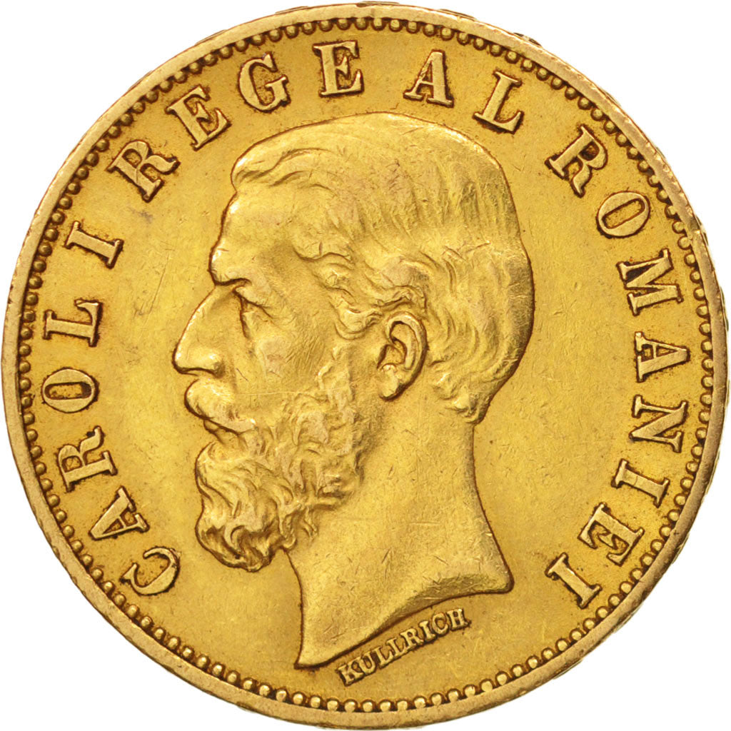 Romania, Carol I, 20 Lei, 1883, AU(50-53), Gold, KM:20