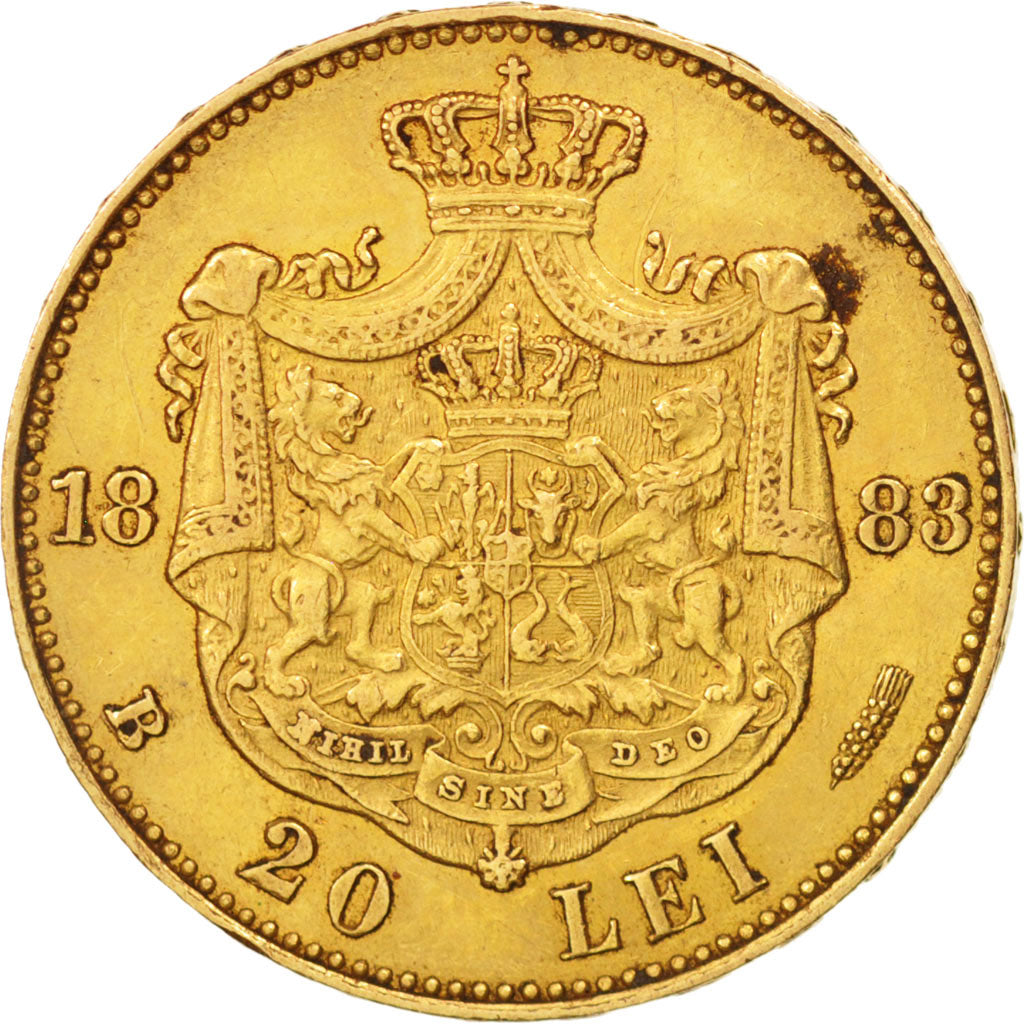 Romania, Carol I, 20 Lei, 1883, AU(50-53), Gold, KM:20