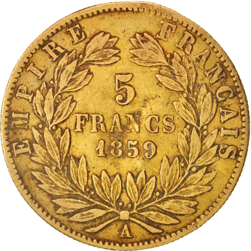 France, Napoleon III, 5 Francs, 1859, Paris, F(12-15), Gold, KM:787.1