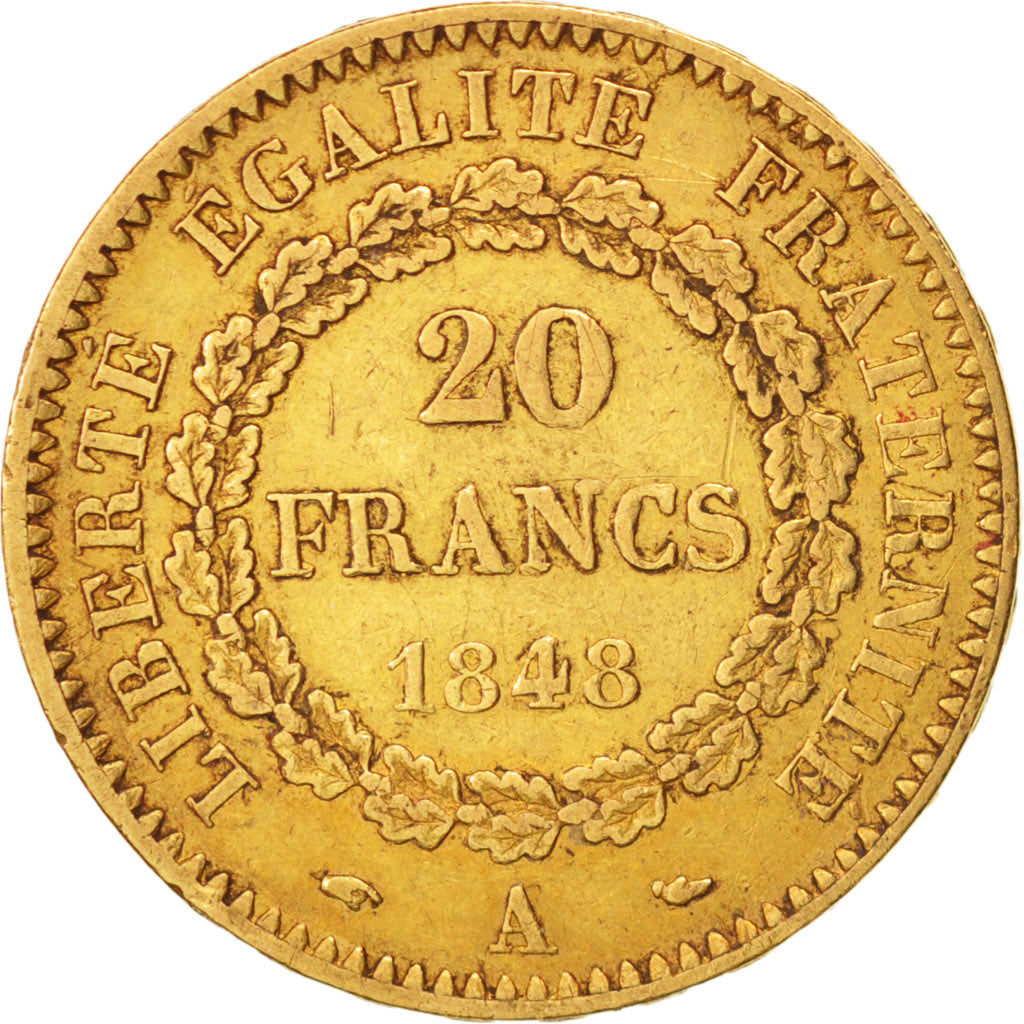 France, Génie, 20 Francs, 1848, Paris, EF(40-45), Gold, KM:757, Gadoury:1032