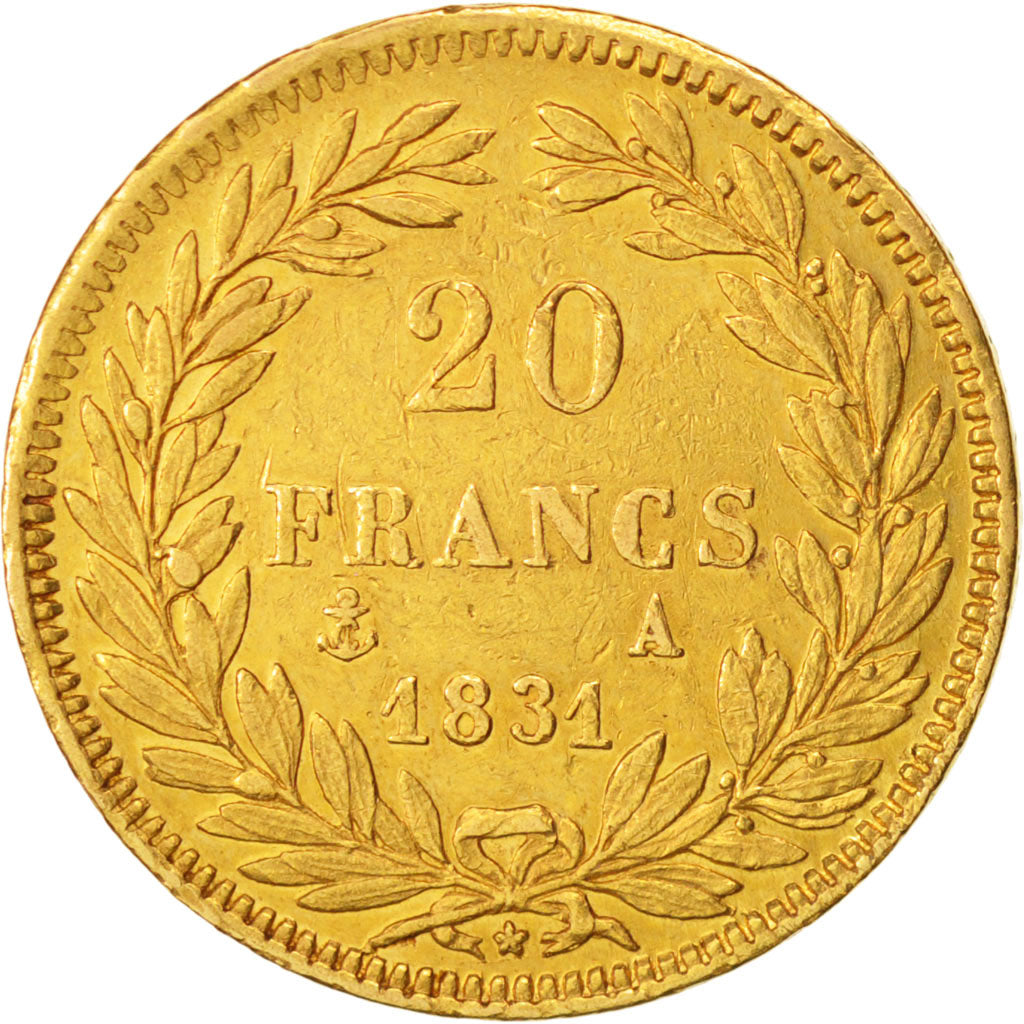 France, Louis-Philippe, 20 Francs, 1831, Paris, AU(50-53), Gold, KM:739.1