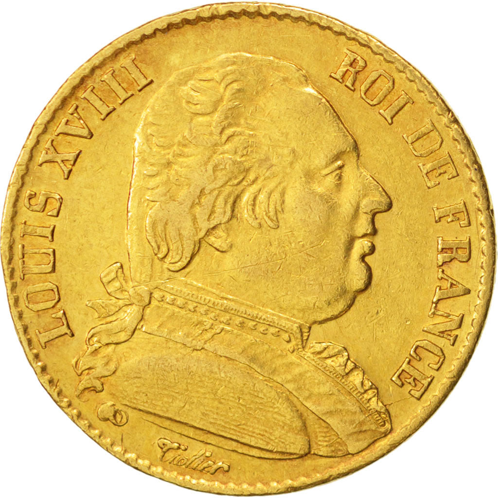 France, Louis XVIII, 20 Francs, 1814, Paris, EF(40-45), Gold, KM:706.1
