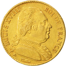 France, Louis XVIII, 20 Francs, 1814, Paris, EF(40-45), Gold, KM:706.1