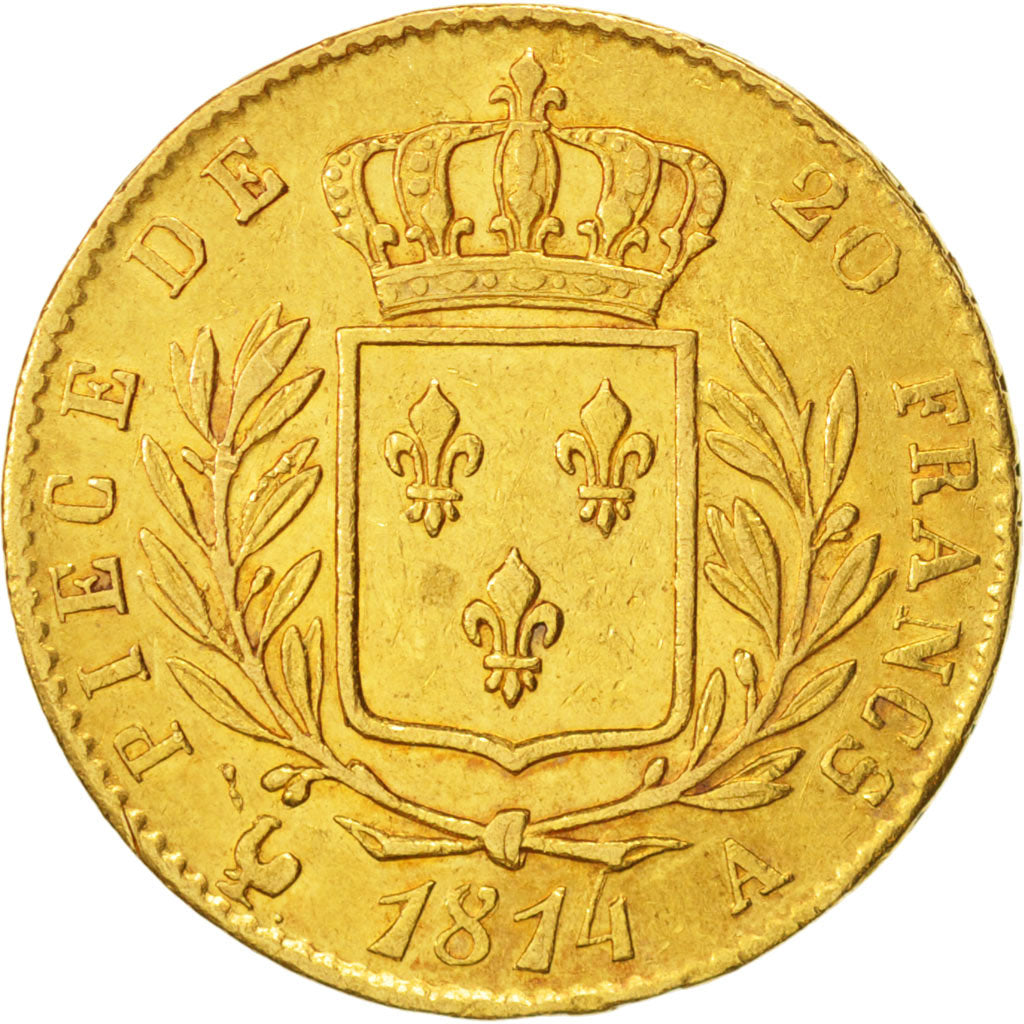 France, Louis XVIII, 20 Francs, 1814, Paris, EF(40-45), Gold, KM:706.1
