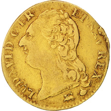 France, Louis XVI, Louis d'or à la tête nue, 1789, Rouen, TB+, KM:591.3