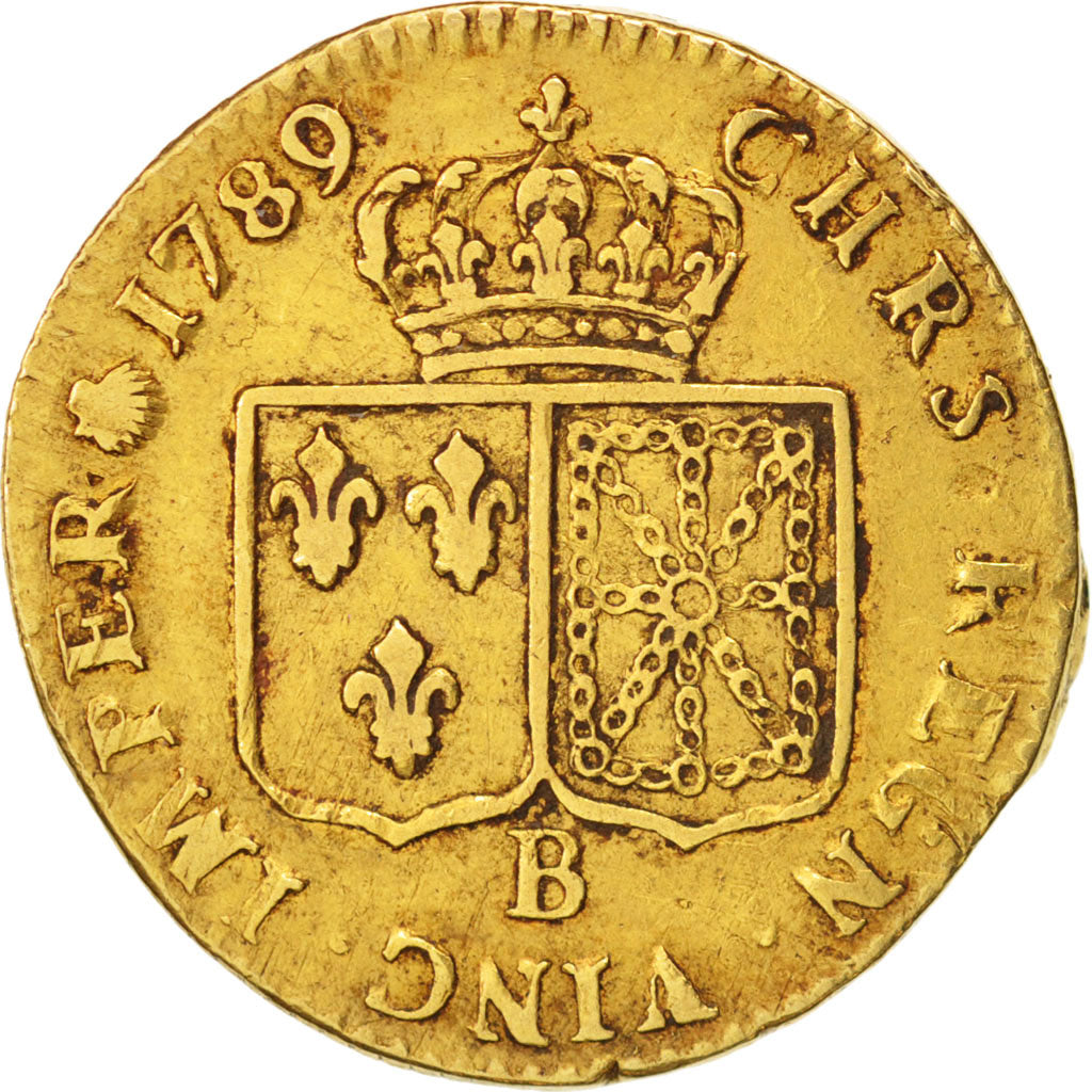 France, Louis XVI, Louis d'or à la tête nue, 1789, Rouen, TB+, KM:591.3
