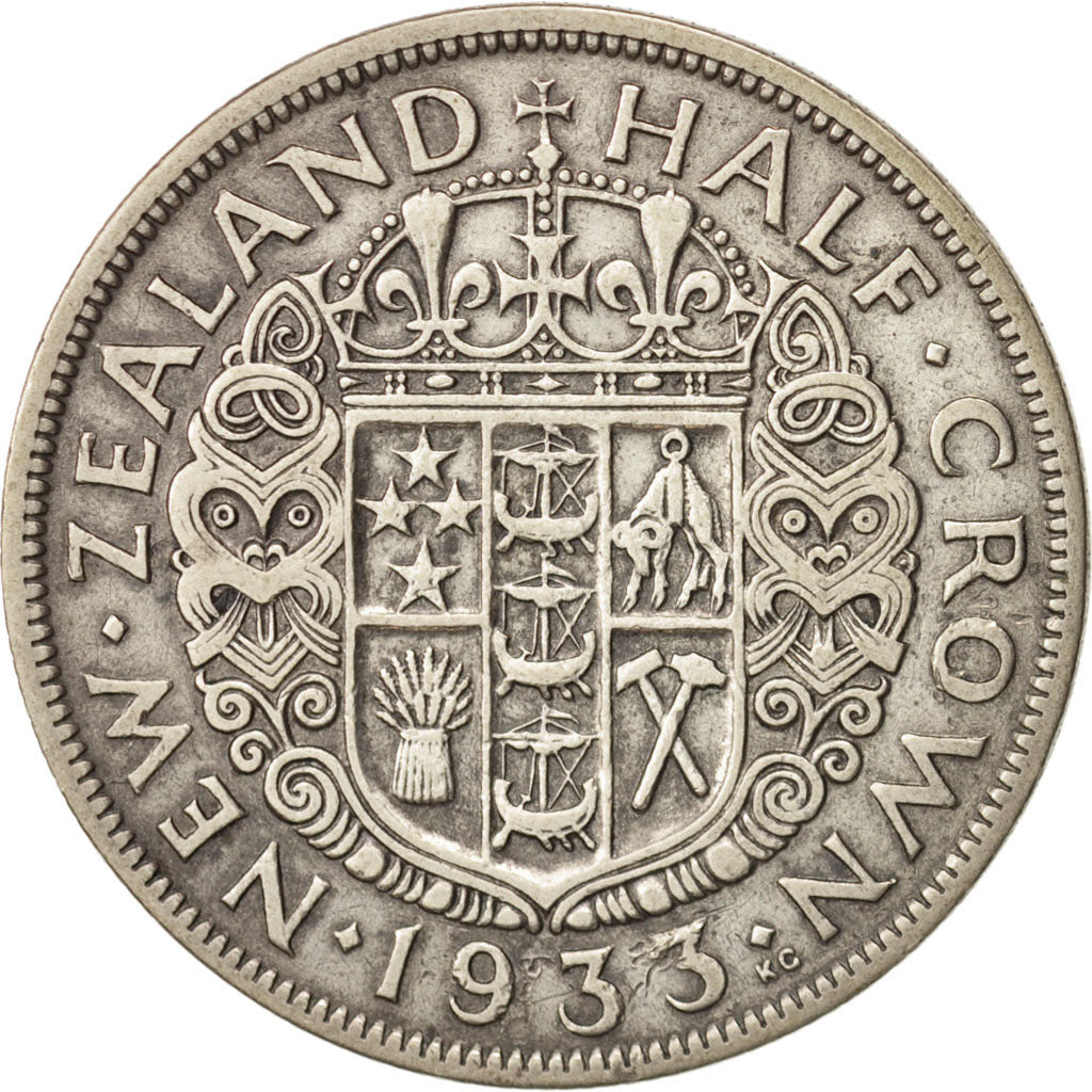New Zealand, George V, 1/2 Crown, 1933, VF(20-25), Silver, KM:5