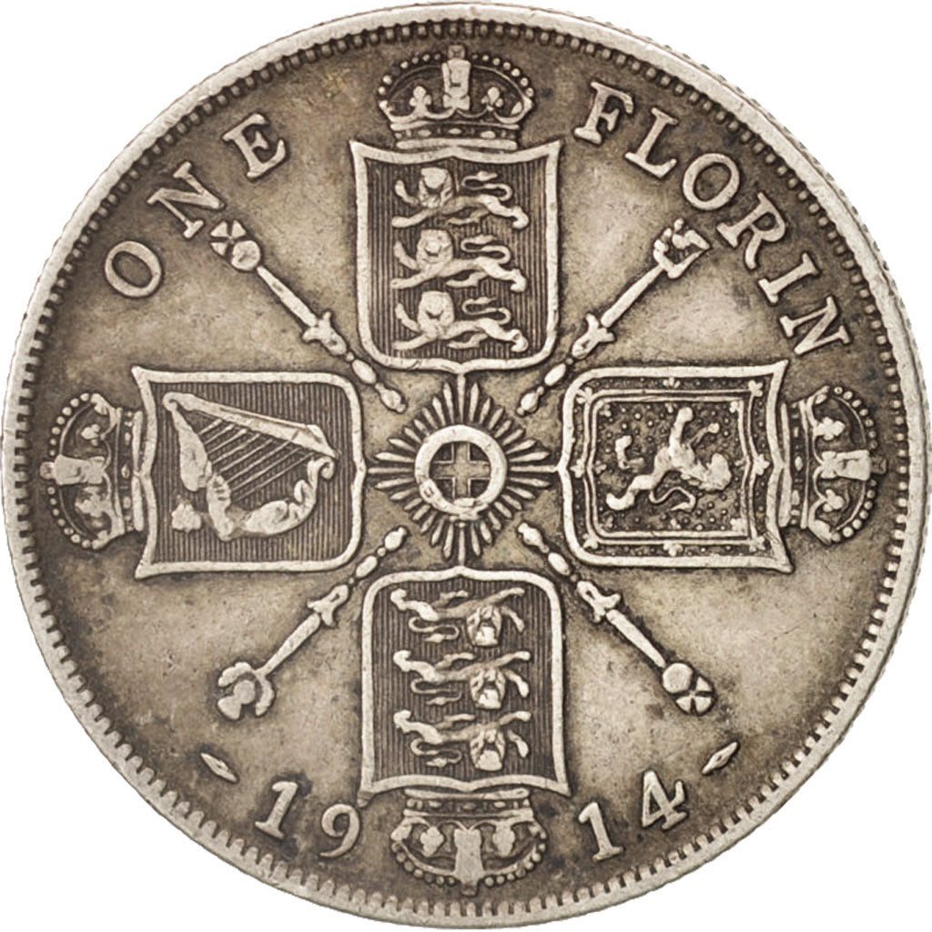 Great Britain, George V, Florin, Two Shillings, 1914, EF(40-45), Silver, KM:817